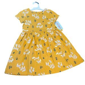 Cat & Jack Girls 5T Yellow Forest Print Knee Length Dress Casual
